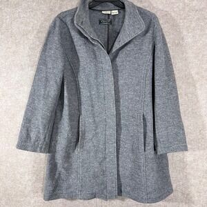 LL Bean Wool Coat Womens 1X Grey Bellandi Italian Fabric Classic Minimalist